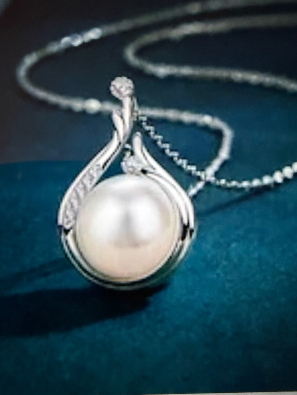 10MM White Faux Pearl Pendant Necklace, CZS Accents